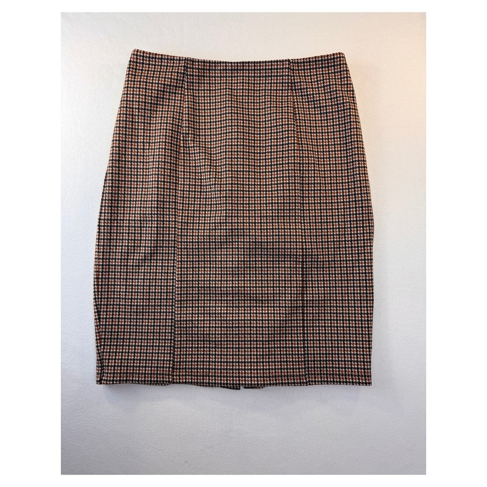 Kate Kasin Womens L Houndstooth Pencil Skirt Brown Black Academia 21"
